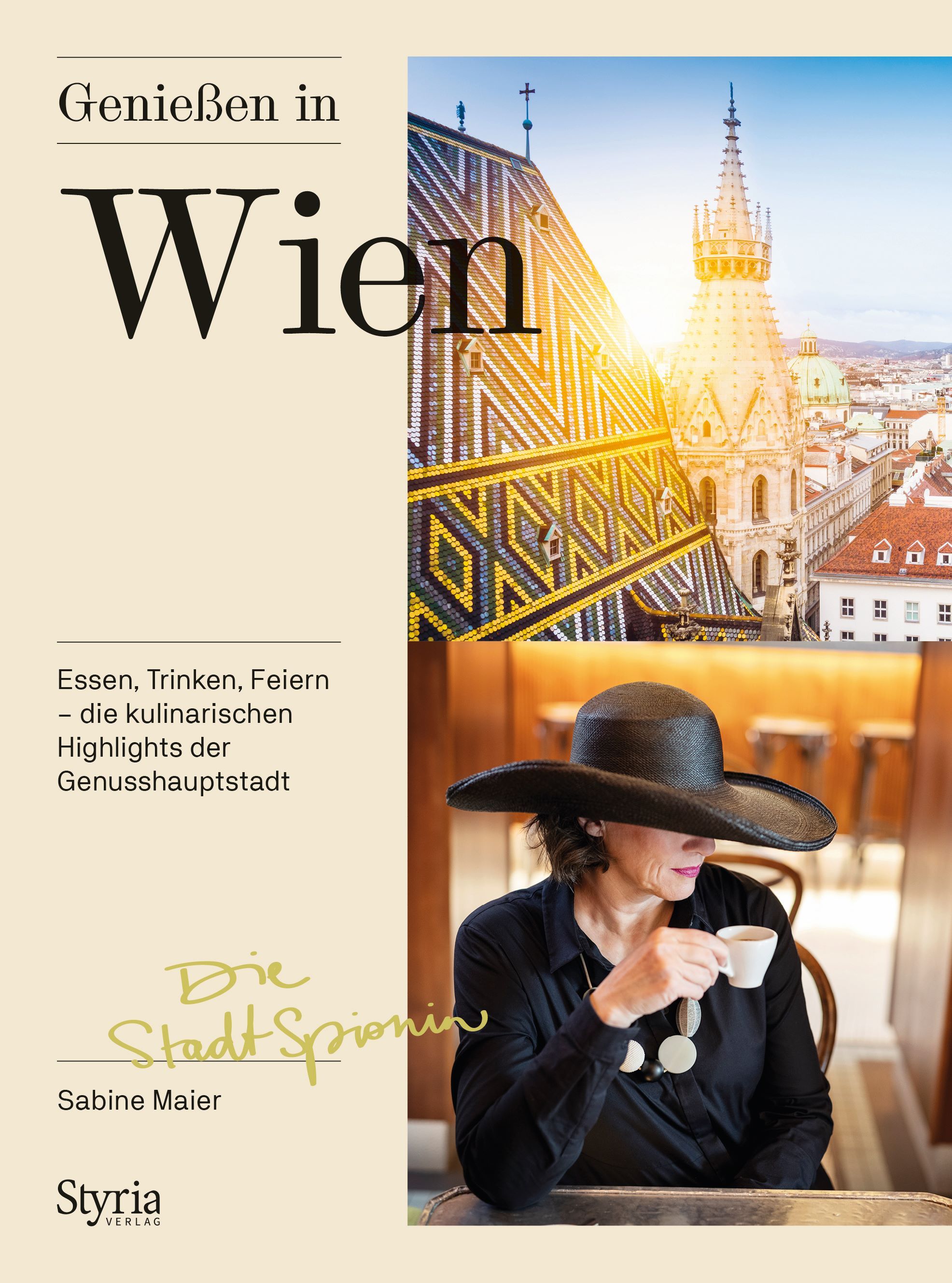 Eine Spionin in einem Wiener Kaffehaus sowie der Titel "Genießen in Wien"
